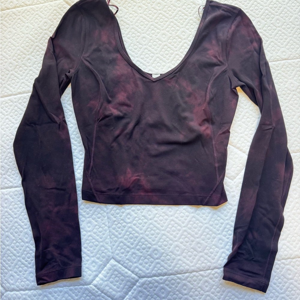 NWOT ALIGN long sleeve v neck top maroon and black patterned